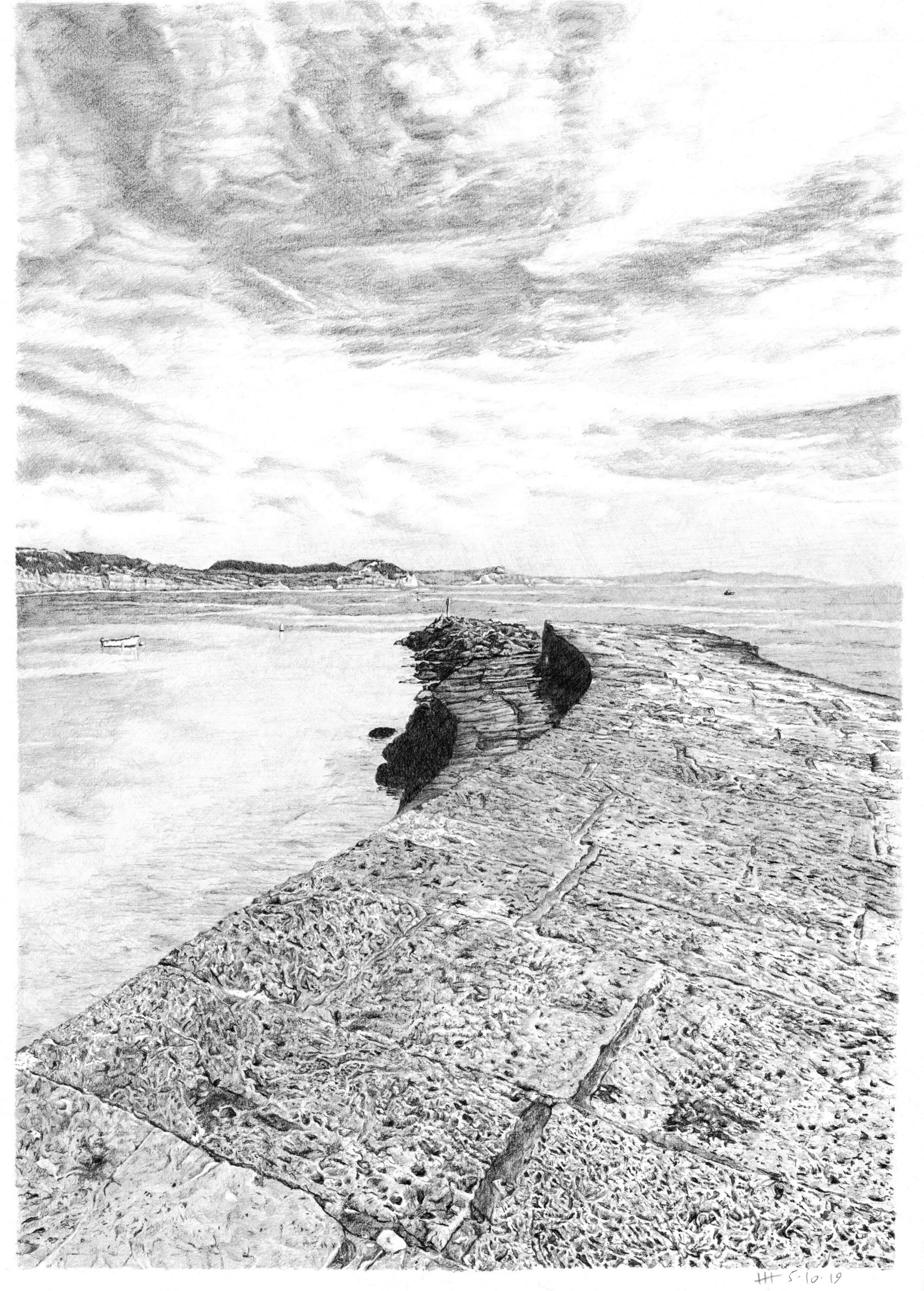 Pencil drawing of Lyme Regis Cobb