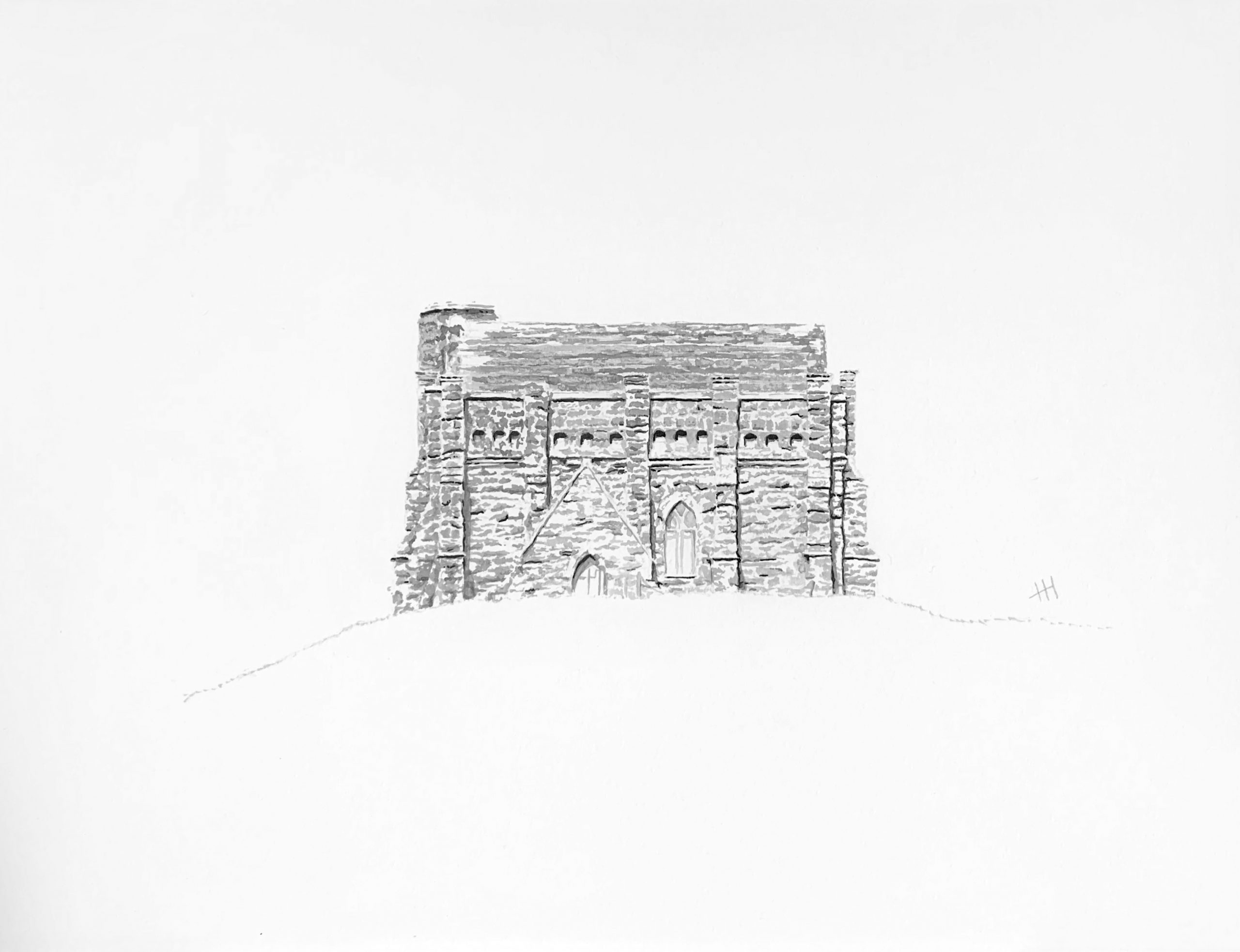 Brush and ink drawing of St Catherine’s Chapel, Abbotsbury
